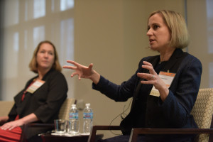 Mercer's Bess Tschantz-Hahn (left) and Alina Polonskaia (right) discuss key findings from the FSP Report.